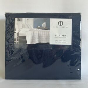 Hotel Collection 680 Thread Count Supima Cotton Queen Fitted Sheet Navy Blue